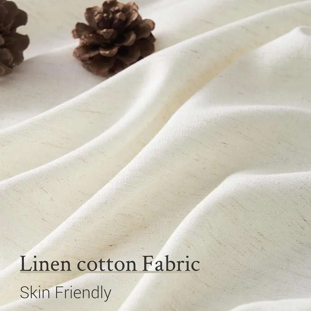 Pinch Pleated Curtains 40x90 Natural Cream Semi Sheer Linen Look 2 Panels